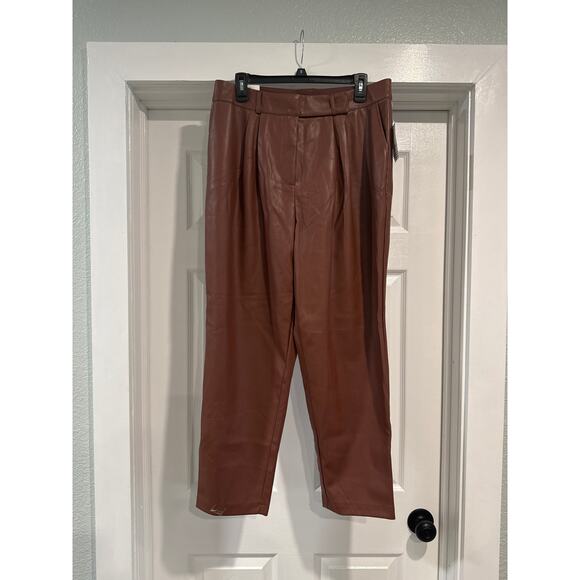 Ophelia Roe High Rise Straight Leg Faux Leather Brown Pants Women's Size 14 - Picture 1 of 9